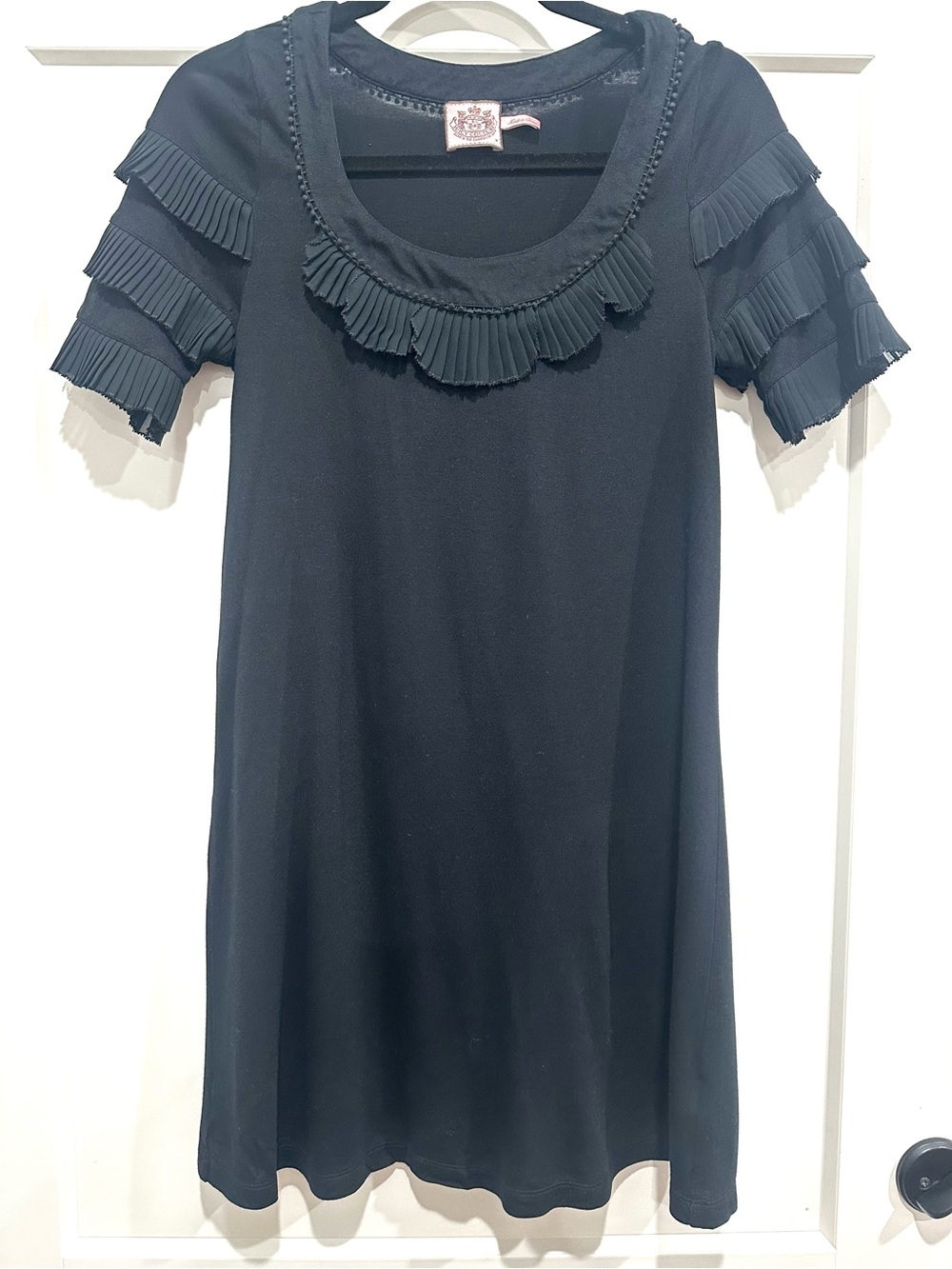 Juicy Couture Navy Short-Sleeve Dress with Pleated Ruffle Sleeves